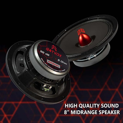 MX80E1 Loudspeaker 8 Inch Midrange 560 Watts 6 Ohms Red Bullet, Premium Quality Audio Door Speakers for Car or Truck Stereo Sound System, Black (2 Speakers)