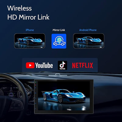 Haudio 7 inch Car Stereo Double Din with Wireless Carplay&Android Auto,Bluetooth,Channel RCA,Backup Camera,SWC,FM/AM|Apple Carplay Radio Screen for Car Audio Receivers|HD Touchscreen car Audio