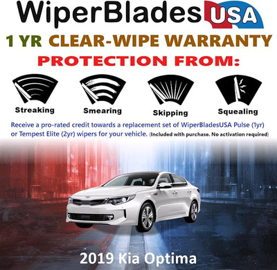WiperBladesUSA Wiper Blades Set w/ 1yr warranty compatible with Kia Optima 2019 Wipers (Set of 2) Pulse Wipers