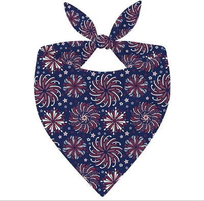 4th of July Dog Bandana, Patriotic Fireworks Burst Pet Triangle Scarf for Independence Day Party Outfit, Navy Star Neckerchief for Small Medium Dogs, Independence Day Puppy Gift