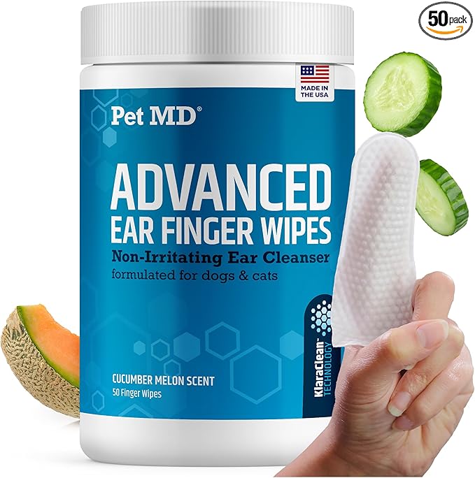 Advanced Ear Finger Wipes for Dogs & Cats - Cucumber Melon (50ct) | Non-Irritating Cat Ear Wipes & Puppy Ear Cleaner - Pet Safe Cleaner to Aid in Itchiness and Odor