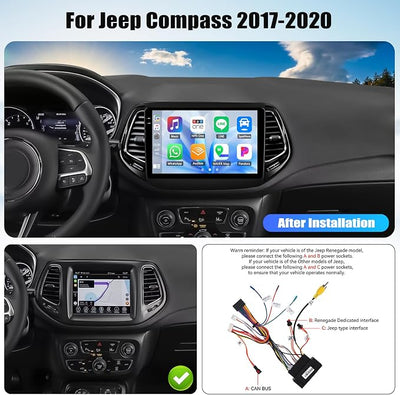[4+128G] Android 15 Car Radio Stereo for Jeep Compass 2017-2020 with Wireless Carplay&Android Auto,10.1 Inch Touch Screen Car Radio with Mirror Link Bluetooth FM/RDS WiFi GPS EQ SWC+AHD Backup Camera