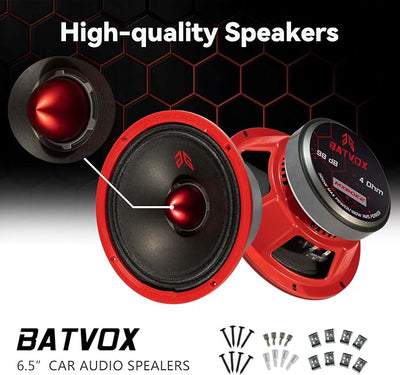 MX80E2 Loudspeaker 8 Inch Midrange 640 Watts 4 Ohms Red Bullet, Premium Quality Audio Door Speakers for Car or Truck Stereo Sound System, Red (2 Speakers)
