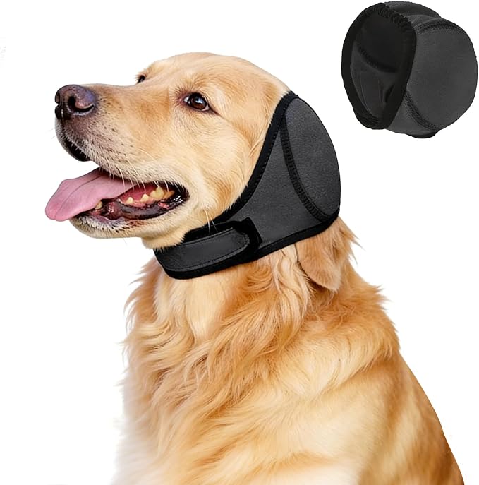 Dog Ear Muffs & No-Shake Ear Wrap – Waterproof Calming Hoodie for Thunder,Swimming, Bath & Noise Anxiety Relief | Quick-Dry Dog Head Wrap for Aural Hematoma Prevention, Grooming, Fireworks, Vet Visits