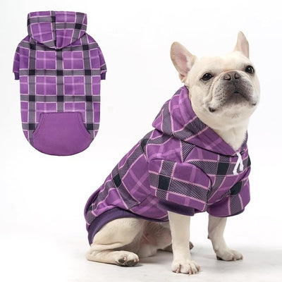 KOOLTAIL Plaid Dog Hoodie for Small Medium Large Dogs - Pet Clothes Sweater with Hat and Pocket for Cold Weather Winter, Warm Soft Dog Hooded Sweatshirt Coat Outfit for Puppy Cats Girls Boys Purple M