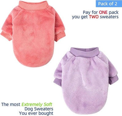 FabriCastle Small Dog Sweater, 2-Pack Dog Clothes, Ultra Soft and Warm Pet Jackets for Small Dogs Girl & Cats, Winter Pet Apparel Costumes, Puppy Outfits (Pink,Light Purple, Large)