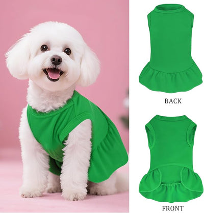 Dog Dresses Cat Skirt Solid Color Dog Clothes Summer Sleeveless Puppy Girl Clothes for Small Pet Dogs Cats (Dark Green, X-Small)
