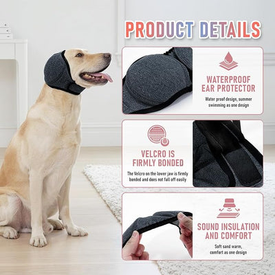 Dog Head Wrap - No Shake Ear Wrap Snood for Noise & Anxiety Relief, Ear Protector with Calming Hoodie, Dog Headband Ear Muffs for Hematoma, Grooming and Drying (Pearl Gray, L(Head Circle:18"-24"))