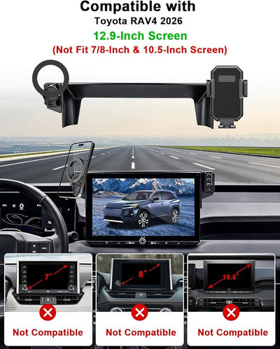 PZK Dual Car Phone Mount for 2026 Toyota RAV4 Accessories 12.9-Inch Screen | Compatible with Magsafe Car Phone Holder Magnetic 360° Rotation Phone Cradles Hands-Free Not Block Vent (Not Fit 10.5'')