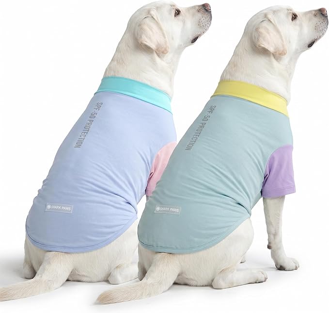 Spark Paws Sunblock Dog T-Shirt, SPF30 Protection, Lightweight Breathable Quick Dry for Dogs with Sensitive Skin - Breeze & Sorbet (Set of 2) - Size 2XL