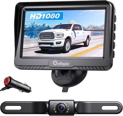 eRapta Backup Camera 4.3''HD 1080P Front Rear View Monitor kit IP69 Waterproof Night Vision DIY Grid Lines for Car Trucks RVs Tractors Bus Semi-Trailers Pickup A43