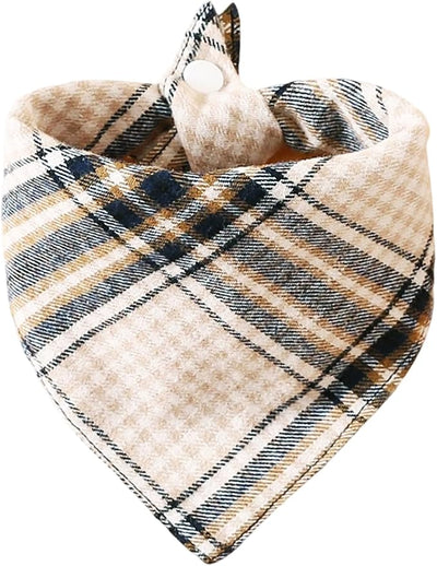 Valentine Embellished Plaid Dog Bandana - Adjustable Soft Triangular Scarf for Dogs, Chic Daily Wear,Beige & Navy Large