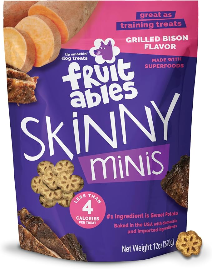 Skinny Mini Dog Treats, Healthy Sweet Potato Treat for Dogs, Low Calorie & Delicious, Puppy Training, No Wheat, Corn or Soy, Made in the USA, Grilled Bison Flavor, 12oz