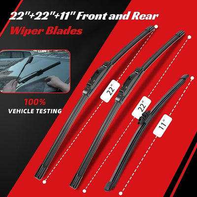 OTUAYAUTO Windshield Wipers Replacement for Ford Expedition 2018-2023 All-Extreme Weather Performance Quiet No Trace Front Rear Wiper Blades U/J Hook 22"+22"+11" (Pack of 3)
