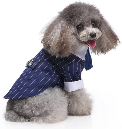 QBLEEV Dog Tuxedo Suit with Bow Tie, Formal Black & White Striped Dog Costume Outfit, Doggy Tux Prince Dress for Wedding Party Birthday Holiday, Elegant Dogs Attire for Maltese Dachshund Corgi Beagle