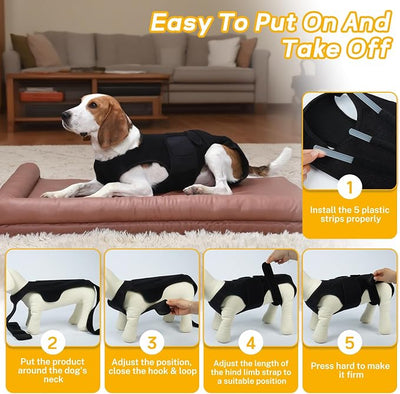 Back Brace for Small Dogs - Adjustable Dog Spine Support Vest with 5 Support Rods, Breathable Fabric for Post-Op Comfort & Hip Support for Small Pets, Black XS