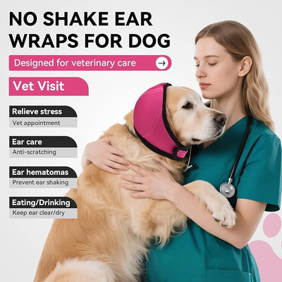 Dog Ear Covers for Bath, Dog Ear Muffs Noise Protection, Elastic Waterproof Ear Protector with Calming Hoodie Design for Fireworks, Vet Visits, Grooming (Rose, Large)