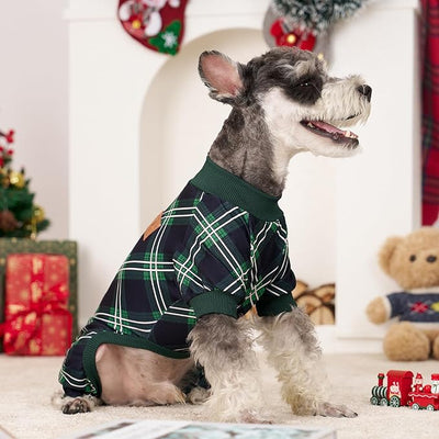 XPUDAC 4 Pack Dog Pajamas for Small Dogs Cats Plaid Doggie Clothes Puppy Onesies Christmas Pajamas Jumpsuits Pet Pjs Shirt Apparel Small, Red Green Khaki Grey