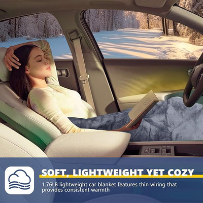 Heated Car Blanket,Stored As A Pillow,Electric Warming Blanket,3 Temperature Settings,Timer,Machine Washable,12/24 V Electric Blanket with Storage Bag 59x43 in