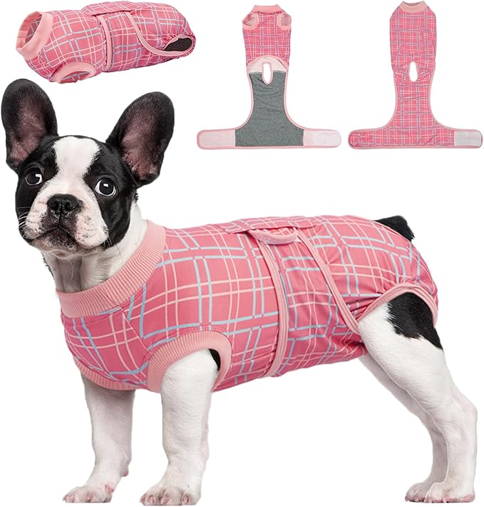 Dog Recovery Suit for Female Male Dogs, Post-Surgery Bodysuit for Spay Neuter, Dog Onesie After Surgery, Anti-Licking Pet Surgical Recovery Suit, Pink XS