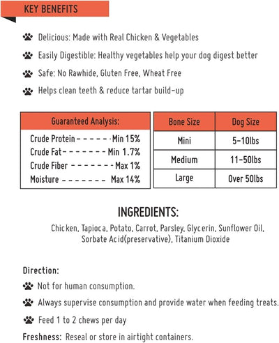 LuvChew Premium Dog Bones, Made with Real Chicken & Wholesome Vegetables, Rawhide Alternative, Medium 5pcs/Pack x 2packs