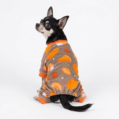Fitwarm Pumpkin Dog Pajamas, Thanksgiving Outfit for Small Dogs Boy Girl, Pet Onesie, Brown, Orange, Large