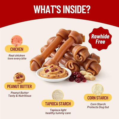 PETPHABET Dog Treats Peanut Butter Bones, 6 inch Rawhide Free Chews 6 Count, Digestible Chewing Snacks for Medium Large Dogs, Natural Healthy Snacks for Training Rewards, 15 oz