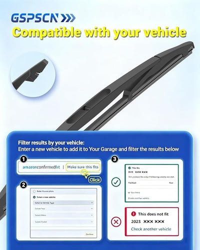 GSPSCN 12" Rear Wiper Blade For Buick Enclave 2017-2008 /Ford Flex 2019-2009 Escape 2012-2008 /Jeep Wrangler 2018-2007 /Chevrolet Tahoe Suburban 2014-2007 Streak-Free Quiet Rear Windshield Wiper