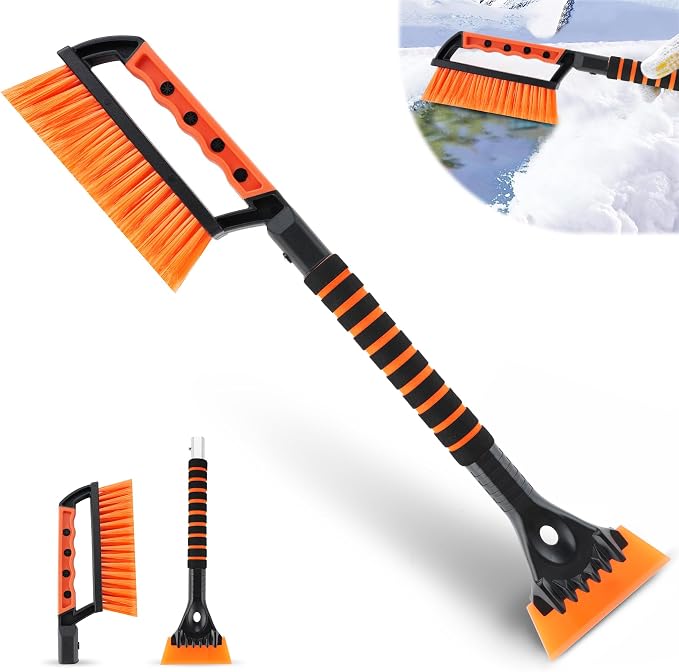 LivTee Ice Scraper and Snow Brush for Car Windshield, 24.75" Removable Snow Removal Tool, Automotive Exterior Accessories and Winter Essentials for Cars, Trucks, and SUVs,Orange