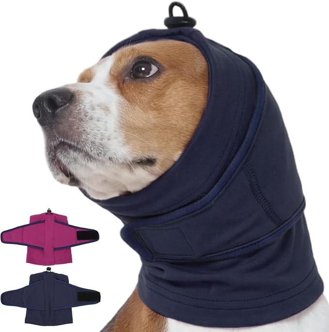 Dog Ear Muffs for Fireworks & Thunderstorm, Soft Dog Ear Covers for Bath Grooming, Head Wrap for Ear Hematoma for Vet Visit, Adjustable Quiet Ears for Dogs Noise Protection for Vacuum, Blue L