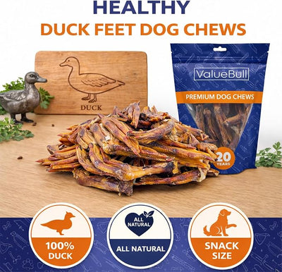 ValueBull Duck Feet for Dogs, 25 Count - All Natural Glucosamine Chondroitin Collagen Dog Chew, Hip and Joint, Single Ingredient