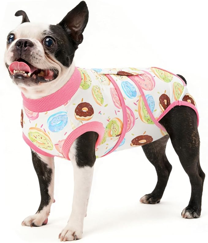 Dog Surgery Recovery Suit, Soft Breathable Dog Recovery Suit for Female Spay Male Nueuter, Anti Licking Puppy Onesie Pet Surgical Suit for Dogs Abdominal Wounds Skin Disease, Donut S