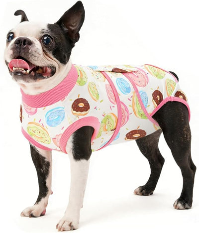 Kuoser Dog Surgery Recovery Suit, Soft Breathable Dog Recovery Suit for Female Spay Male Nueuter, Anti Licking Puppy Onesie Pet Surgical Suit for Dogs Abdominal Wounds Skin Disease, Donut XS