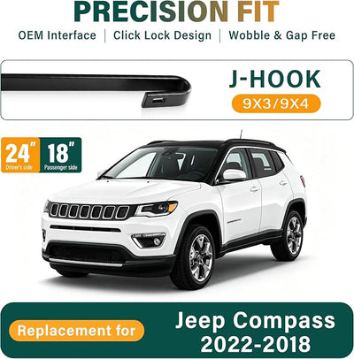Windshield Wiper Blades Replacement for Jeep Compass 2018 2019 2020 2021 2022, Original Equipment Replacement Front Rear Wiper Blade Set - 24" 18" 10" (Set of 3)