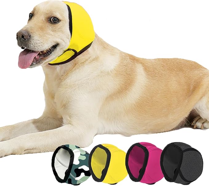 Swimming Waterproof Dog Ear Caps Calming Large Dog Ears Cover Shower Cap for Ear Protection for Bath for Grooming (Yellow, S (Head Circumference 10"-15"))