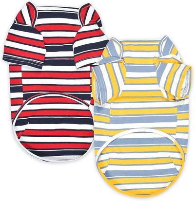 Dog Shirts Cotton Striped T-Shirt, Summer Pet Clothes for Small Dogs, 2-Pack Soft Puppy Apparel Cat Tee, Breathable Stretchy, Red Yellow XL