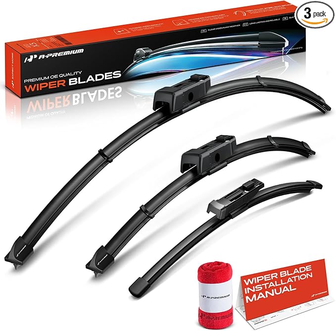 A-Premium 28"+18"+11" Windshield Wiper Blades with Wear Indicator & Towel | Compatible with Volkswagen ID.4 2021-2024, Front Rear Wipers Blade Set for TLPN/FR_2V2 Arm Connector, Pack of 3