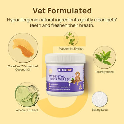 HICC PET Teeth Cleaning Wipes for Dogs & Cats, Vet-Recommended Remove Bad Breath & Plaque & Tartar Buildup Dog Finger Toothbrush Wipes, Dog Tooth Brushing Kit Remove Stain & Gum Care for Small Animal