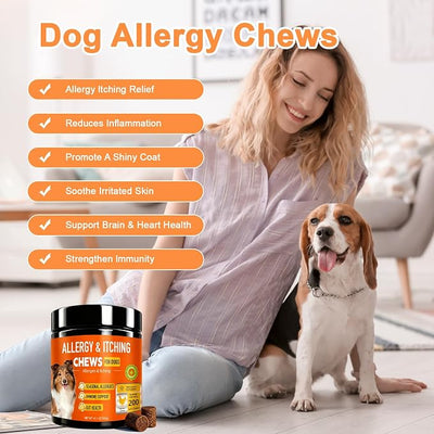 Dog Allergy Chews 200ct,Probiotics for Dogs Itching Skin Relief for Skin and Paw Licking, Dogs is Human Multivitamin Itch Relief for Seasonal Allergies-Support a Healthy lmmune System Chicken Flavor