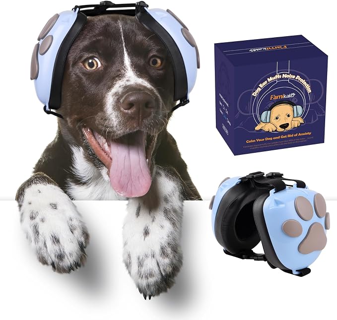 Upgraded Dog Ear Muffs for Noise Protection - 22dB NRR Noise Cancelling Headphones with Dog Paw Design, Calming Earmuffs for Thunder, Fireworks & Hunting (XS, Light Blue-Gray)