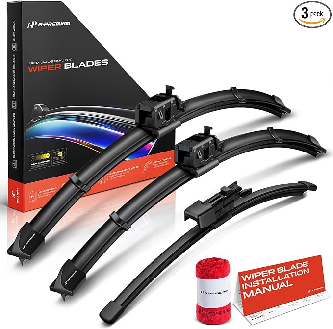 A-Premium 16"+16"+12" Windshield Wiper Blades Compatible with Mercedes-Benz G550, G63 AMG, 2019-2024 - Front Rear Wipers Blade Set, MB/FR_2B, with Wear Indicator & Towel (Pack of 3)