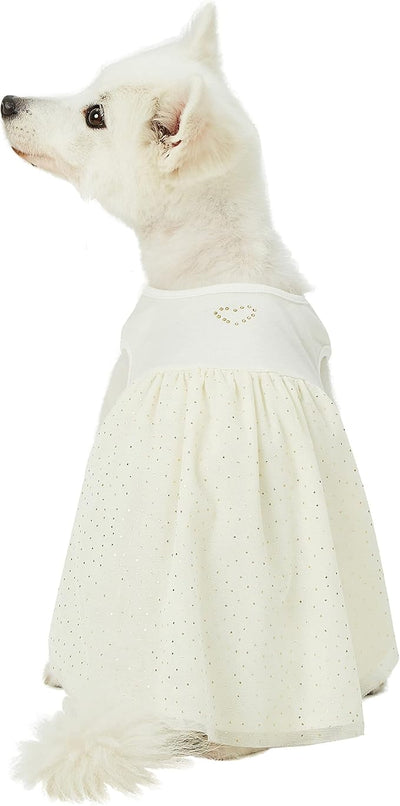 Blueberry Pet My Little Princess Cotton Blend Dog Tulle Dress in Sweet Vanilla with Heart, Back Length 16", Pack of 1 Clothes for Dogs