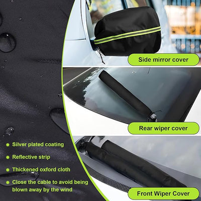 5 PCS Car Mirror Covers and Windshield Wiper Covers, Rearview Mirror Wiper Snow Covers Dust and Frost Protectors, Car Exterior Protection Accessories, Universal for Most Cars (Black)