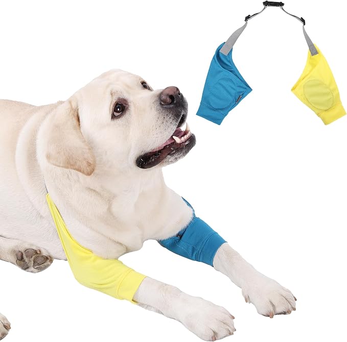 Dog Elbow Protector - Dog Sleeves for Wounds Front Legs, Keep the Elbow Wound Clean, with Inner Padding to Protect the Elbow Joint, Cone Collar Alternative to Stop Licking Wounds (Yellow Blue,L)