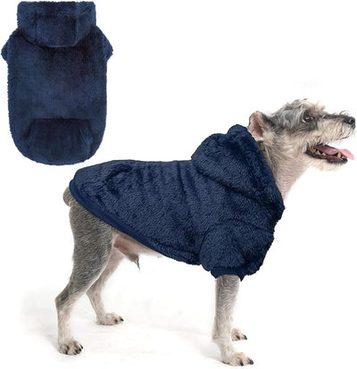 SCENEREAL Fleece Dog Sweaters Hoodie for Small Medium Large Dogs Girls Boys, Plush Fuzzy Dog Clothes Hoodies with Leash Hole, Winter/Fall Puppy Cold Weather Coat, Sherpa Hooded Sweatshirt, Navy S