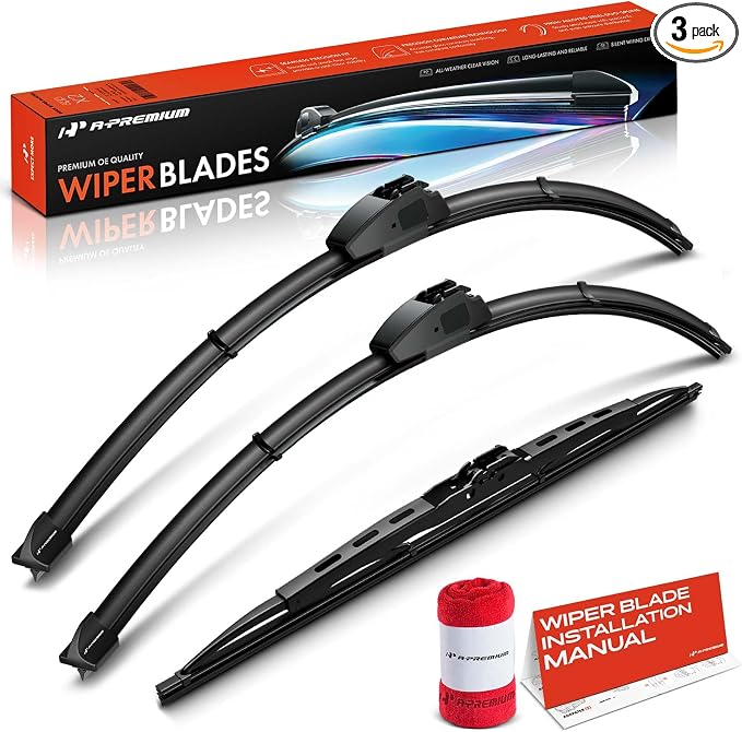 A-Premium 28"+28"+16" Windshield Wiper Blades with Wear Indicator & Towel | Compatible with Dodge Grand Caravan, Caravan & Chrysler Town & Country, Front Rear Wipers Blade Set for Hook Arm, Pack of 3