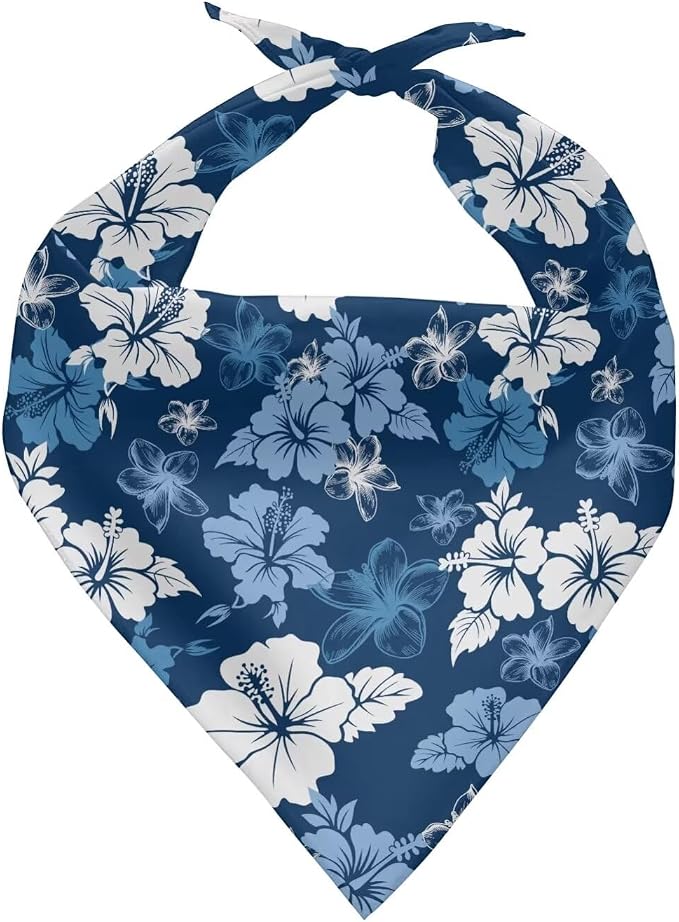 Blue Hibiscus Floral Dog Bandanas Dog Bandana Adjustable Triangle Holiday Reversible Scarves for Medium Large Extra Large Dogs Pets