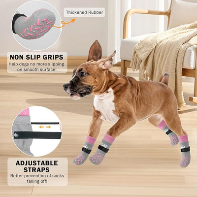 SCENEREAL Anti Slip Dog Socks to Prevent Licking Paws, Dog Shoes for Hot/Cold Pavement, Paw Protector Traction Control on Hardwood Floor, Dog Shoes Booties for Puppy Small Medium Large Senior Dogs