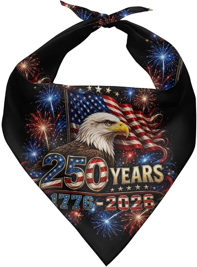 American 250 Yeas for Dog BandanaAdjustable Triangle Reversible Holiday Scarves Dog Bibs Soft Comfortable Puppy Scarves for Small Medium Large Dogs