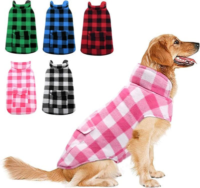 ASENKU Dog Winter Coat, Fleece Doggie Jacket Plaid Reversible Vest Waterproof Windproof Cold Weather Clothes for Small Medium Large Dogs (Pink,3XL)